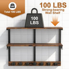Housolution 2 Tier Broom Holder Wall Mount with Cleaning Supplies Organizer, 100 LBS High Load-Bearing Laundry Room Storage Shelves, Multifunctional Mop Hanger Rack with 7 Grippers & 8 Hooks - size: 2 Tiers