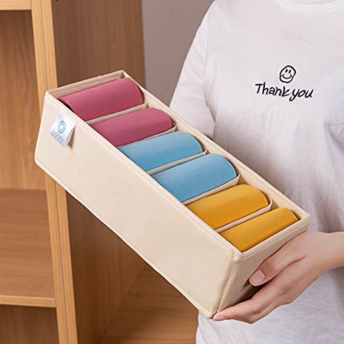Qozary 3 Pack Sock Underwear Drawer Organizer Dividers, Collapsible Cabinet Closet Storage Boxes for Clothes, Socks, Lingerie, Underwear, Tie, Belt, Baby, Bedroom - color: Beige, size: 6 Cells