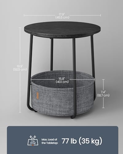 SONGMICS HOME Small Side Table, Round End Table, 2 Tier Nightstand with Basket, U Shaped Steel Legs, Easy Assembly, for Living Room, Bedroom, Black and Gray - color: Black + Gray, size: 1 pack