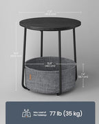 SONGMICS HOME Small Side Table, Round End Table, 2 Tier Nightstand with Basket, U Shaped Steel Legs, Easy Assembly, for Living Room, Bedroom, Black and Gray - color: Black + Gray, size: 1 pack