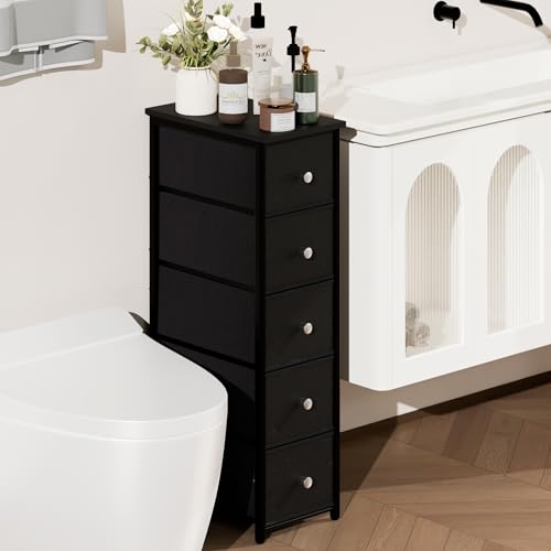 lurcns Narrow Storage Cabinet for Small Spaces Slim Bathroom Dresser with Drawers Tall Thin Storage Organizer for Bathroom Bedroom Skinny Cabinet(Black, 5 Drawers) - color: Black, size: 5 Drawers+No Charging Station