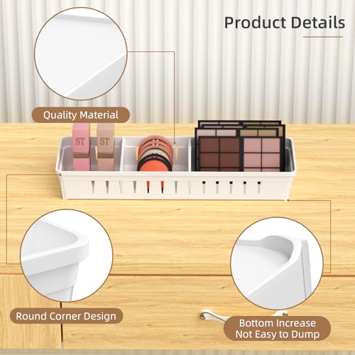 Desk Drawer Organizer Tray 4 PCS Plastic Office Drawer Organizer Bins Junk Organizer Divider with Non-Slip Silicone Pads, Makeup Vanity Organizer for Drawer, White - style: Adjustable