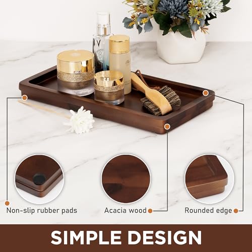 Bathroom Vanity Tray 11.8x5.9in of Acacia Wood - Elegant Organizer for Cosmetics, Jewelry, Perfume, Candle, Key - Premium Wood Tray for Bathroom, Kitchen, Countertop, Toilet Tank, Sink (Dark Brown) - color: Dark Brown