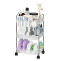 3 Tier Rolling Cart with Hanging Basket, Easy Assembly Acrylic Storage Carts with Lockable Wheels, Utility Cart Storage Organizer Serving for Office, Living Room, Kitchen, Bathroom - style: 3-Tier