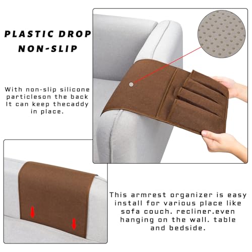 NB Sofa Armrest Organize remote holder bedside caddy organizer with 5 pockets，non-slip couch remote control holder couch armchair caddy accessories (Brown, 35"x12.4") - color: Brown, size: 35"x12.4"