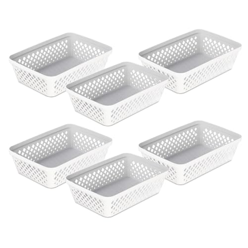 Glad Plastic Storage Basket Set - Multipurpose Drawer Trays, Kitchen Pantry Containers, and Bathroom Bins - 6 Pack Medium Organizers, White - color: White, size: Medium