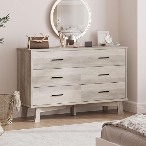 Xixini Dresser for Bedroom, 6 Drawer Wide Modern Chest of Drawers with X-Shaped Sturdy Base, Wood Double Dresser Closet Clothes Storage Organizer, Wooden TV Stand for Living Room, Hallway, Grey - color: Grey, size: 15.6"D x 47.2"W x 29.5"H (6 Drawers)
