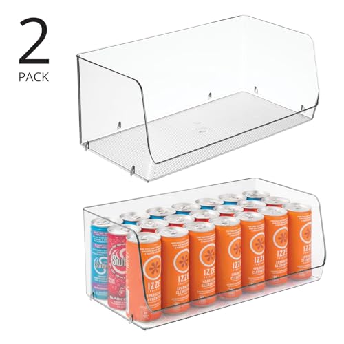 mDesign Modern Stackable Plastic Open Front Dip Extra Large Storage Organizer Bin Basket for Kitchen Organization, Shelf, Cubby, Cabinet, and Pantry Organizing Decor, Ligne Collection - 2 Pack - Clear - size: 7.75 x 15 x 6.25 (Pack of 2)
