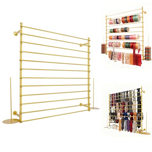 12 Layers 120cm Gold Wall Display Stand Wrapping Paper Ribbon Organizer Holder Storage Scarf Tie Belt Towel Spool Sewing Tool Hijab Metal Shelving for Home, Retail Stores, Flower Shop, Studio - color: Gold, size: L: 47.2 in, H: 47.2 in
