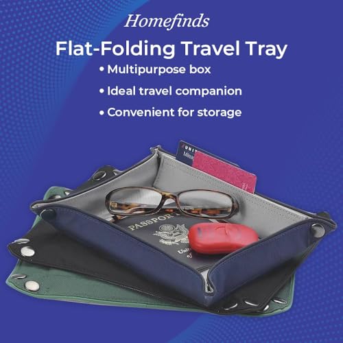 Valet Tray for Men and Women, EDC Catchall Organizer for Jewelry Phone Coins Wallet Keys, Catch All Tray for Bedside Entryway Desk, Dump Station Box, Folds Flat - color: Navy