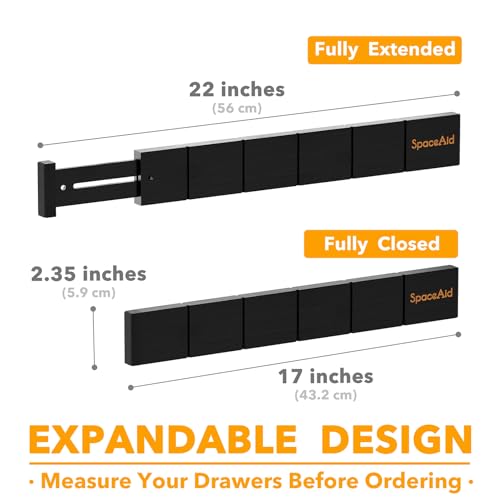 SpaceAid Bamboo Drawer Dividers with Inserts and Labels, Kitchen Adjustable Drawer Organizers, Expandable Organization for Home, Office, Dressers, 7 Dividers with 15 Inserts (17"-22" Black) - color: BLACK, size: 2.35''H, 17''-22''L, 7 Dividers