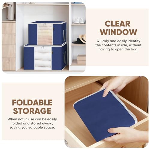 BALEINE 3 Pack Clothes Storage Bags, 16 Gallon Storage Containers with Reinforced Handle, Sturdy Zipper, Closet Organizer for Blanket, Comforter, Pillow, Bedding (Blue, 3 Pack) - color: Blue, size: 3 Pack-16 Gallon