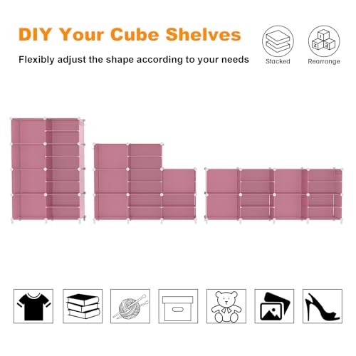 AWTATOS Closet Organizer 8 Cube Storage Shelves Clothes Organizers Closet Storage Stackable Cubby Shelving for Closet Bedroom Living Room Pink - color: Pink