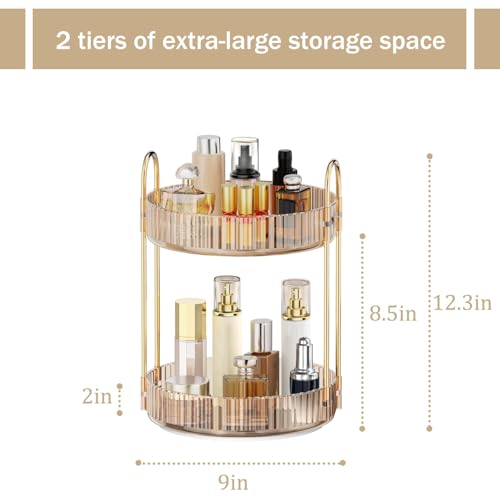 MOKANI 360 Rotating Makeup Organizer for Vanity, 2 Tier Adjustable Perfume Organizer for Dresser, Multi-Function Spinning Cosmetics Skincare Storage for Bedroom, Dresser, Countertop, Amber - color: C-Amber, size: 2 Tier