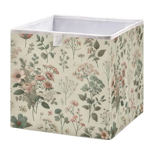 Vintage Small Floral Storage Cubes 11x11 Inch Foldable Fabric Bins with Handle for Storage and Organization, Ideal Storage Bins for Closet Shelves - color: F98