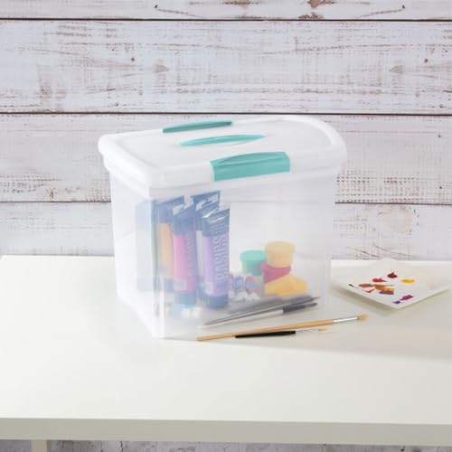 Sterilite Large Nesting ShowOffs, Stackable Small Storage Bin with Latching Lid and Handle, Plastic Container to Organize Office Files, Clear, 6-Pack - size: Large, style: 6 Pack