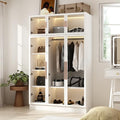 Hitow Wardrobe Cabinet with LED Lights, Armoire Closet with Glass Doors, Wooden Large Wardrobe with Hanging Rod & 5 Tiers Shelf, Modern Bedroom Armoire Clothes Organizer, White 47.2" W - color: 3 Door - White
