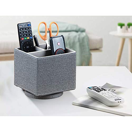 YAPISHI Remote Control Holder, 360° Swivel TV Remote Holder for Table, PU Leather Remotes Caddy, Nightstand Organizer for Media Controllers/Makeup/Office Supplies, Bedside Decorations for Living Room - color: Gray