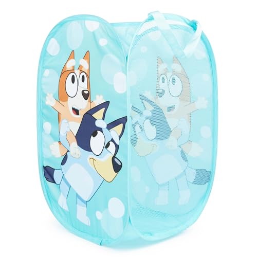 Jay Franco Bluey & Bingo Pop Up Hamper - Mesh Laundry Basket/Bag with Durable Handles - Storage for Clothes or Toys - color: Blue - Bluey