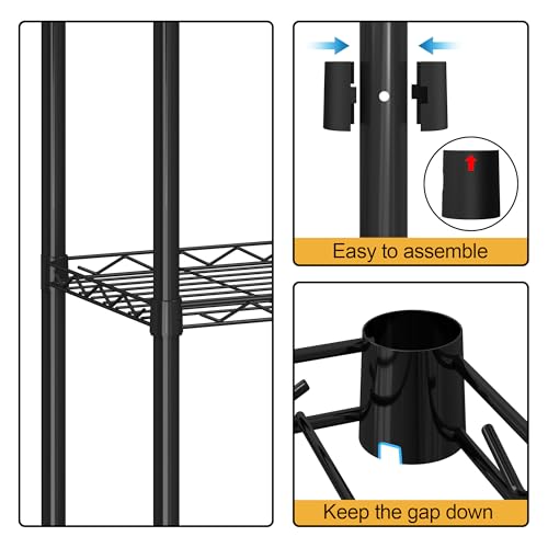 HOMEFORT Storage Shelves, 5-Wire Shelving, Metal Shelving Unit,Small Wire Shlving Rack for Kitchen, Pantry, Bathroom, Black, 16.5" W x 11.4" D x 47" H - color: Black, size: 17"W x 11"D x 47"H
