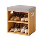 YMYNY Shoe Storage Bench with Cushion, 2 Tier Shoe Rack with Padded Seat, Adjustable Shoe Organizer Cabinet for Entryway, Living Room, Hallway, Closet, Bedroom, 15.4L*11W*16.54H, Natural, UHBD028N - color: Natural