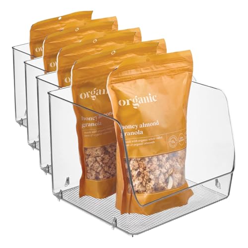 InterDesign iDesign Linus Stacking Organizer Bins for Kitchen, Pantry, Office, Bathroom, Extra Large-Clear (Pack of 4) - size: Large (Pack of 4)