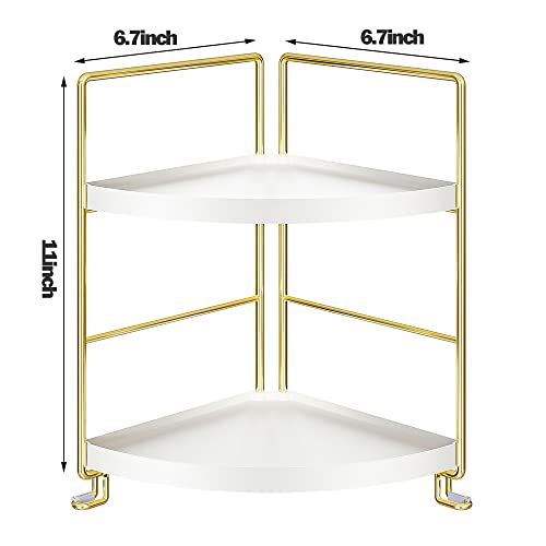 2-Tier Bathroom Corner Counter Organizer, Makeup Storage Shelf Vanity Tray, Bathroom Sink Countertop Organizer, Gold - color: Gold