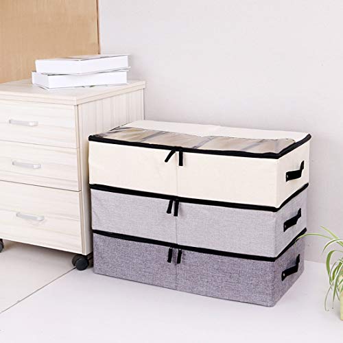 AARAINBOW Foldable Under Bed Clothes Organizer with Lid, Fabric Underbed Storage Container with Adjustable Dividers, Long UnderBed Storage Bins with Handles, Clear Shoes Storage Under Bed (2 Gray) - color: 2 Gray