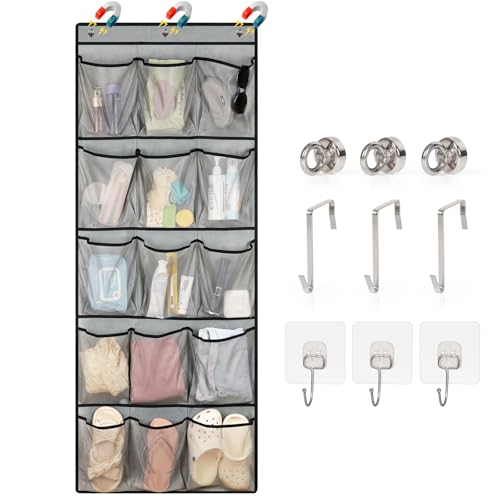 Over The Door Cruise Ship Organizer - Cruise Ship Magnetic Door Organizer with 15 Size-Graded Pockets, Hanging Magnetic Cruise Storage Shoe Rack for Cabin, 2025 Cruise Essential, 9 Hooks(Grey) - color: grey