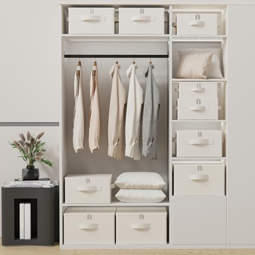 Fabric Underbed Storage Bins with Lid, Foldable Cube Organizer, Home Wardrobe Containers Box for Organizing Clothes, Shoes, Blankets, Pillows, 19.6x15.7x11.8Inches, Beige, 2 Pack - color: Beige, size: 19.6x15.7x11.8in(2 Pack)