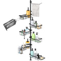 Shower Caddy Corner, 6 Tier Tension Pole Rod Bathroom Organizer Shelves, Adjustable Bathtub Shampoo Stand Rack with Towel Rack 2 Holders for Inside Shower Storage, Floor to Ceiling 47-122 Inch, Black