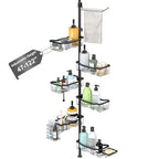 Shower Caddy Corner, 6 Tier Tension Pole Rod Bathroom Organizer Shelves, Adjustable Bathtub Shampoo Stand Rack with Towel Rack 2 Holders for Inside Shower Storage, Floor to Ceiling 47-122 Inch, Black