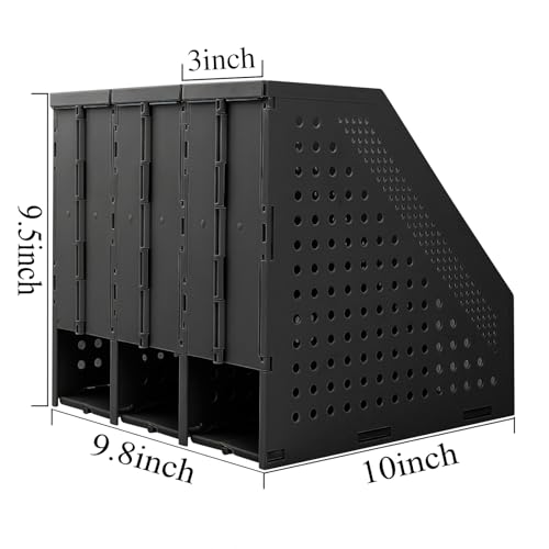 SAYEEC 1Pcs Collapsible Plastic Magazine File Holder Vertical Binder Storage Organizer for Desk Sturdy Upright Desktop Magazine Organizer Folder Rack for Office School Home (3 Compartments, Black) - color: 1Pcs Black (3 Compartments)