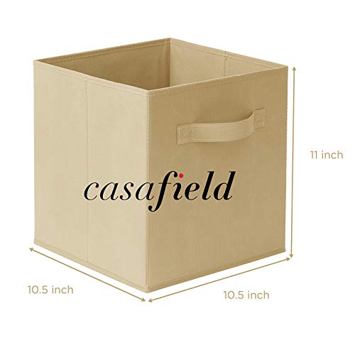 Casafield Set of 6 Collapsible Fabric Cube Storage Bins, Sandy Beige - 11" Foldable Cloth Baskets for Shelves, Cubby Organizers & More - color: Sand, size: 10.5" x 10.5" x 11"