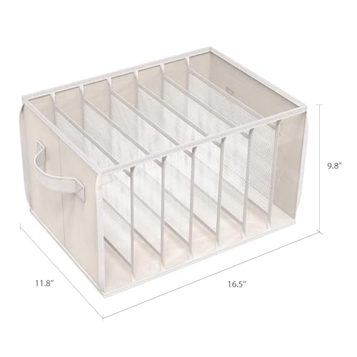 Zilink Upgraded Wardrobe Clothes Organizer with Support Board Clear Jean Organizers for Closet with 7 Grids Divider Extra Large Sweater Organizer for Closet for Jean Pant Sweaters T-Shirt,3 Pack,Beige - color: Beige - For Jeans