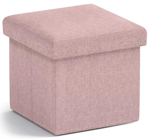 Ornavo Home Small Storage Ottoman Foldable Collapsible Cube Square Linen Ottoman Foot Rest Stool Seat, for Living Room, Bedroom, Home Office, Dorm - 12 x 12 x 12, Pink - color: Pink