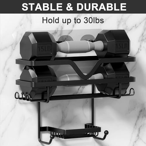 Shower Caddy 3 Pack - Shower Organizer Shelves Rack Rustproof No Drill Self Adhesive Shower Caddies with Soap Dish & Side Hooks for Bathroom Kitchen Storage, Black