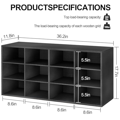 Garden 4 you Shoe Storage Bench, Cubby Shoe Rack with 12 Cubbies, 3-Tier Wood Shoe Rack Organizer, Shoe Organizer Cabinet for Entryway, Hallway, Closet and Garage, Black - color: Black, size: 12-cube 3-tier