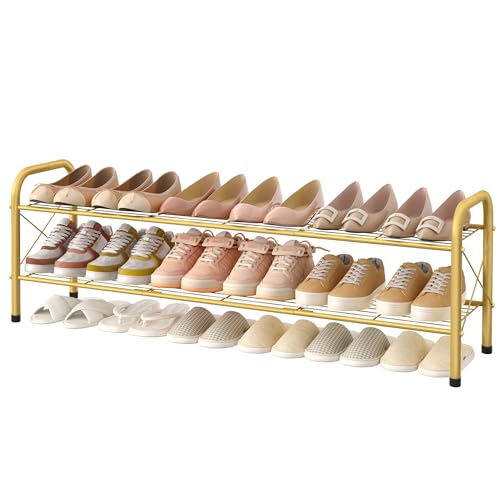 Hoctieon 2 Tier Shoe Rack for Closet, Durable Mesh Style Shoe Rack, Entryway Shoe Shelf, Shoe Storage Organizer for Hallway, Bedroom, Living Room, Wardrobe, Gold - color: Gold, size: 2 Tier