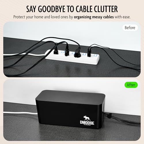 DMoose Cable Management Box - 2 Pack Medium & Large Cord Organizer for Desk & Floor, Cable Organizer Box for Child & Pet - Cable Box Hider for Tidy Office & Home, Power Strip Cover (Black - Pack of 2) - color: Pack of 2 - Black