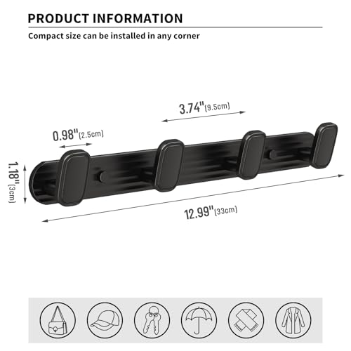 Coat Rack Wall Mount Black, 4 Hooks Rack Metal Coat Hanger Wall for Hanging Hat Purse and Robes, Towel Hook for Bathrooms and Entryway (1 Pack) - color: Black, size: Round 4 Hooks 1 Pack