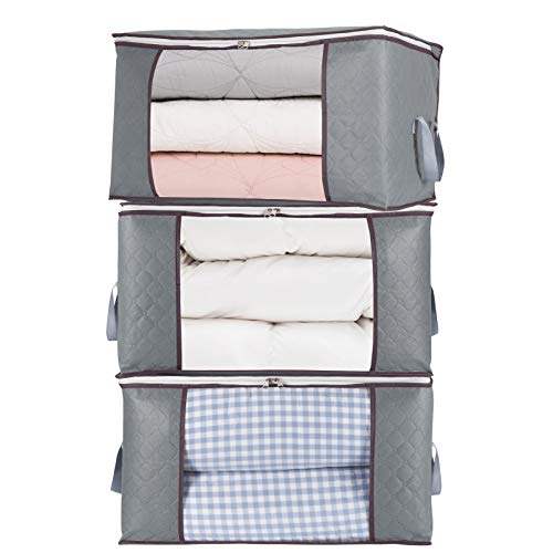 combocube 3Pcs Zippered Storage Bag for Closet King Comforter, pillow, quilt, bedding, Clothes, Blanket Organizers with Large Clear Window & Carry Handles Space Saver - color: 3pcs, size: Large