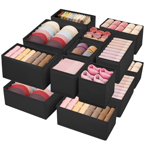 Drawer Clothes Organizer 16-Pack, Black 3 Sizes Underwear Drawer Dividers, Fabric Folding Wardrobe Organizer, Can Store Baby Clothes, Bras, Underwear, Panties, Belts, Socks, Ties, etc. - color: Black