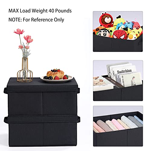 HOONEX Storage Bins with Lids for Organizing, Pack of 2, Storage Boxes with 2 Carrying Handles and Sturdy Heavy Cardboard, 16.5" L x 11.8" W x 7.5" H for Shoes, Books, Clothes, Black - color: Black