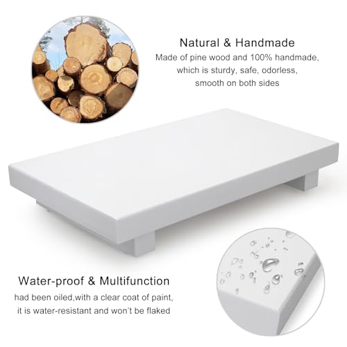 White Wooden Bathroom Tray Wood Riser Pedestal Stand Dish Soap Dispenser Holder for Kitchen Counter Bathroom Decor Decorative Kitchen Sink Countertop Trays Farmhouse Organizer Accessories Vanity Tray - color: White, size: 10" x 6" x 1.6"