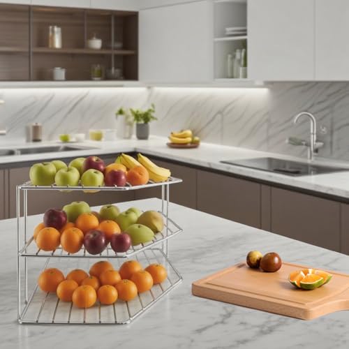 3-Tier Corner Shelf Counter and Cabinet Organizer - Steel Metal Wire - Rust Resistant - Plates, Dishes, Cabinet & Pantry Organizer - Kitchen Organization (10 x 7.5 Inch) (Chrome) - color: Chrome