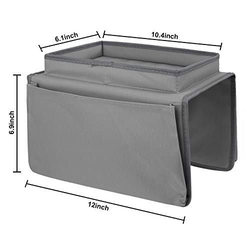 Durable Oxford Couch Sofa Armrest Organizer No-Slip Cloth Arm Chair Caddy Bedside Storage Pocket with Top Tray TV Remote Holder Bed Storage Bag for Cellphone Tablet Notepad Book Magazines DVD Glasses - color: Style-2:grey