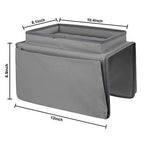 IPENNY Couch Sofa Armrest Organiser with Cup Holder Tray Chair TV Remote Holder Bedside Storage Pocket Bag for Cellphone Tablet Notepad Book Magazines DVD Eyewears Drinker Snacks Pouch - color: Grey (With Top Tray)