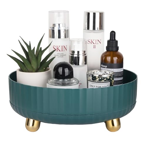 Anyoifax Makeup Perfume Organizer Tray 360 Degree Rotating Lazy Susan Skincare Lotion Organizer Spinning Cosmetics Storage for Dresser, Vanity, Bathroom Countertop, Small Teal Green - color: Blue Green, size: 9 "