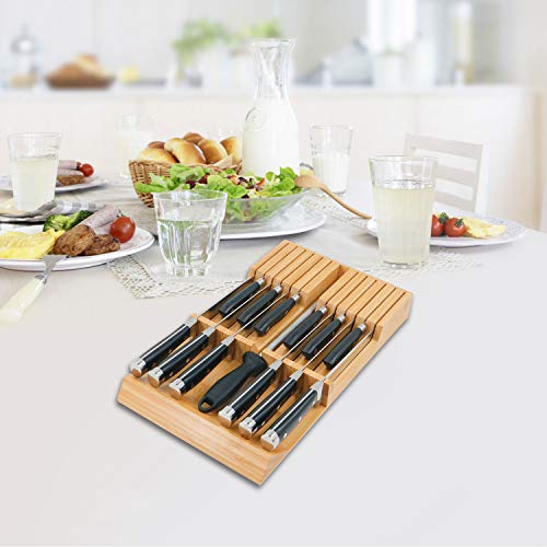 Utoplike in-Drawer Knife Block Bamboo Kitchen Knife Drawer Organizer, Handle Steak Knife Holder Without Knife, Fit for 12 Knives and 1 Sharpening Steel (Knives Not Included) - size: 12 Holder
